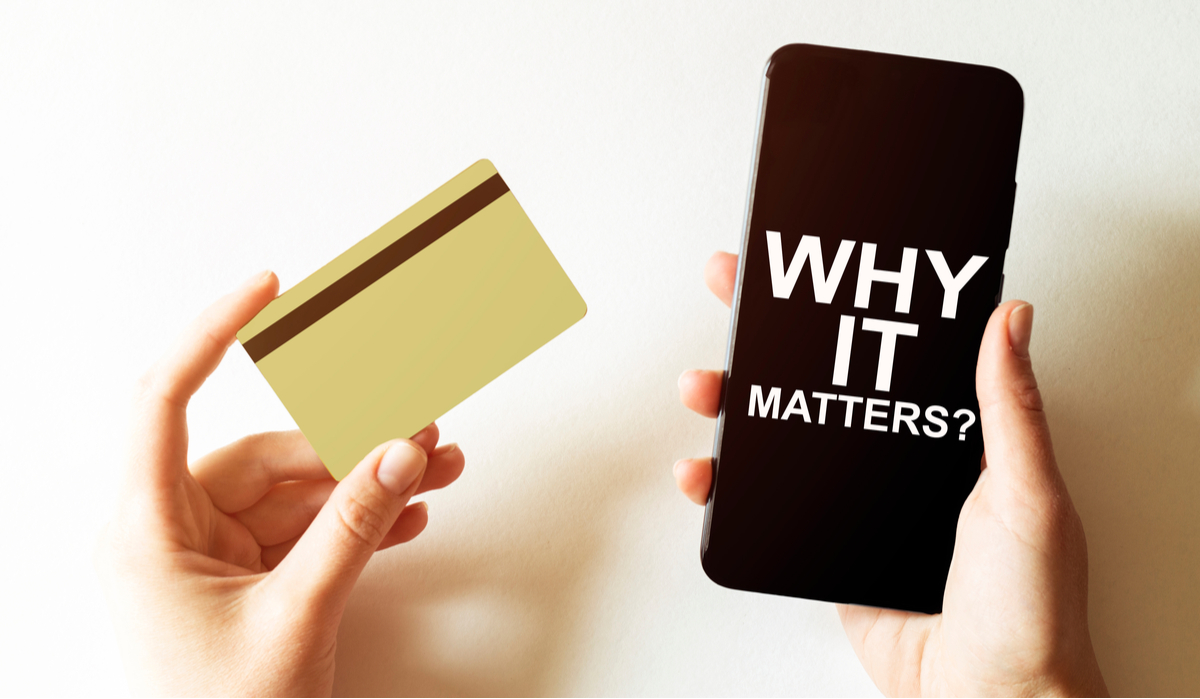 a woman holding a credit card and a phone with the text "why it matters?"