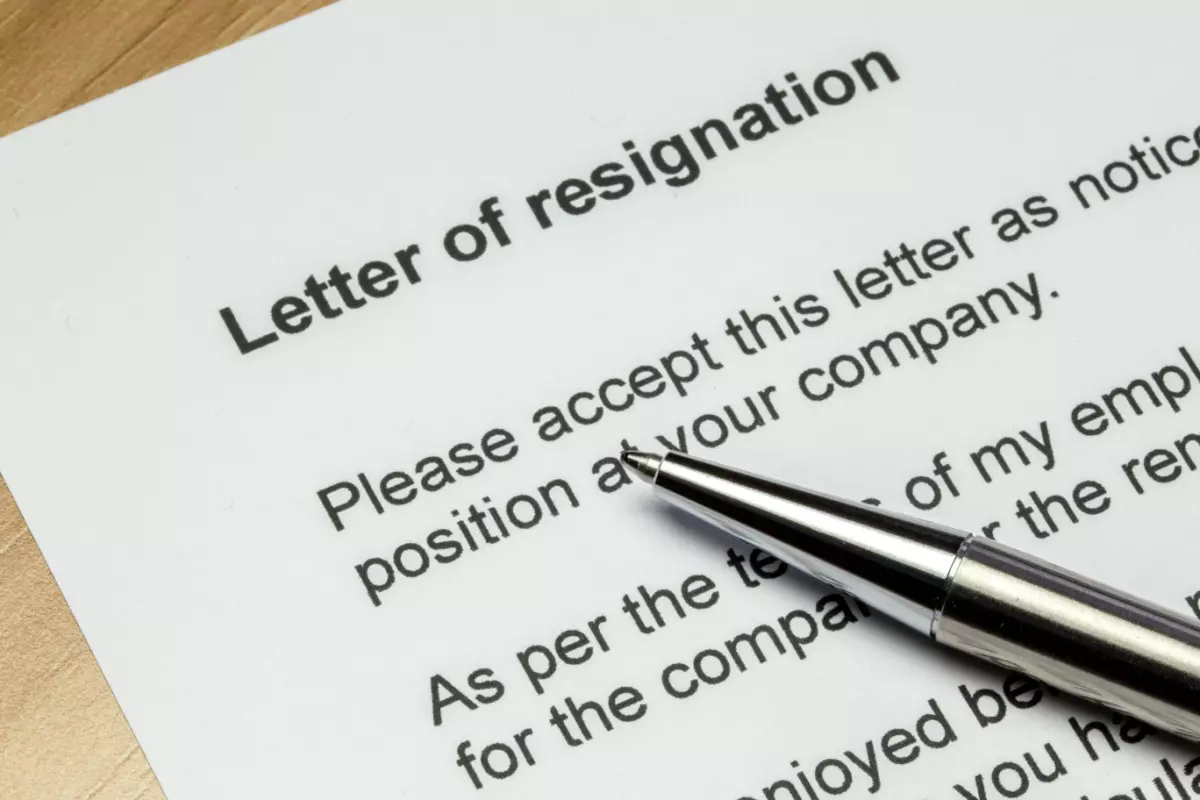 Close up on letter of resignation